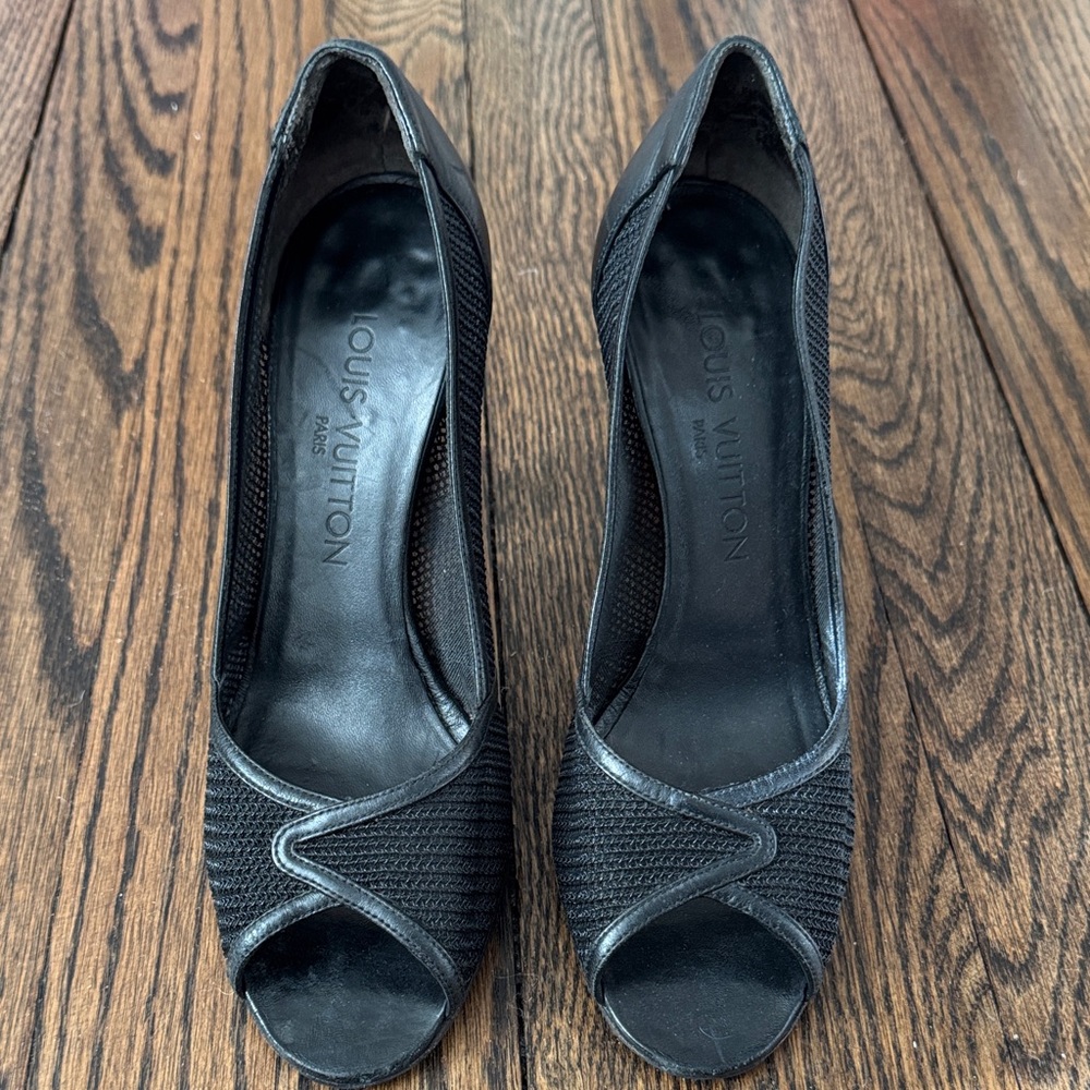 Louis Vuitton Black Mesh Peep-Toe Heels